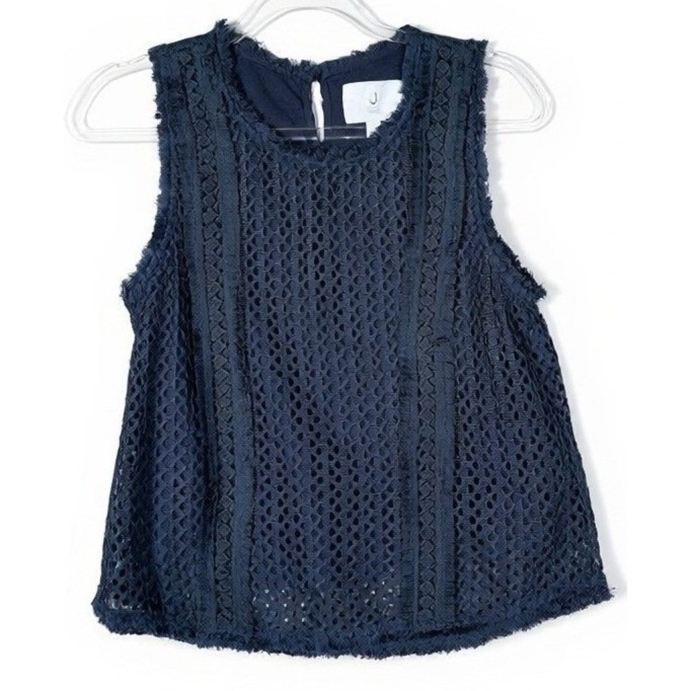 J BY JOA Sleeveless Top Womens Small Navy Blue Crochet Lace Frayed Hem JJ1003